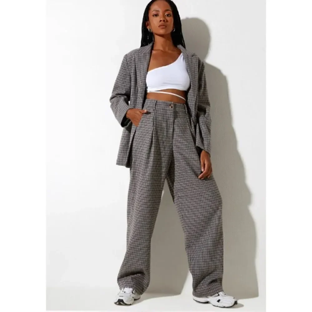 Motel Maiwa Women Size S Gray Herringbone Plaid Oversized Blazer Sakila Trouser